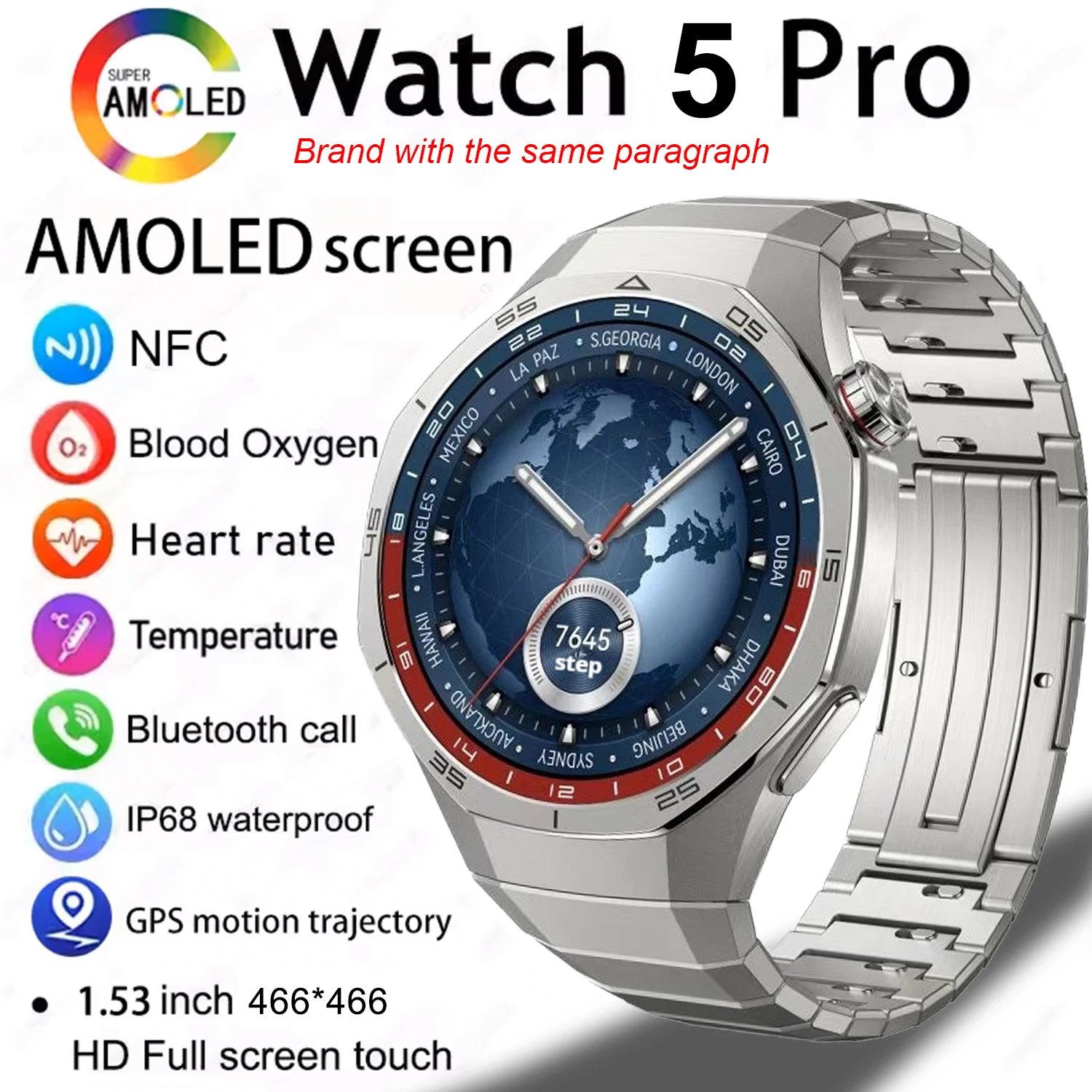 

2025 New GT 5 Pro SmartWatch Men 466*466 HD Screen 24h Blood Pressure Monitoring Men's Women NFC GPS Outdoor Sports Smartwatch