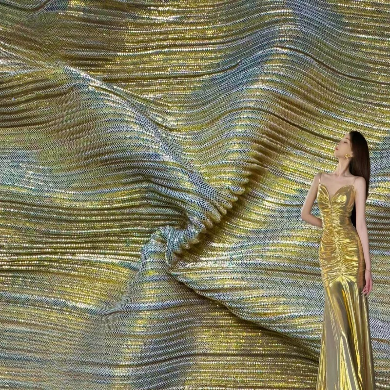 Bronzing Creasing Shimmering Pleated Fabric Soft Drape for Dresses Banquets Dances Bags Diy Sewing Fabrics Cloth Material