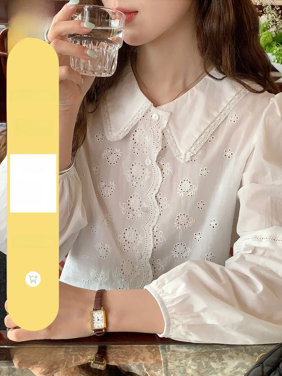 

Lush Casual Embroidered Flower Shirt Cotton Breathable Long Sleeve Princess Style Commute Smart Gentle Women's Top