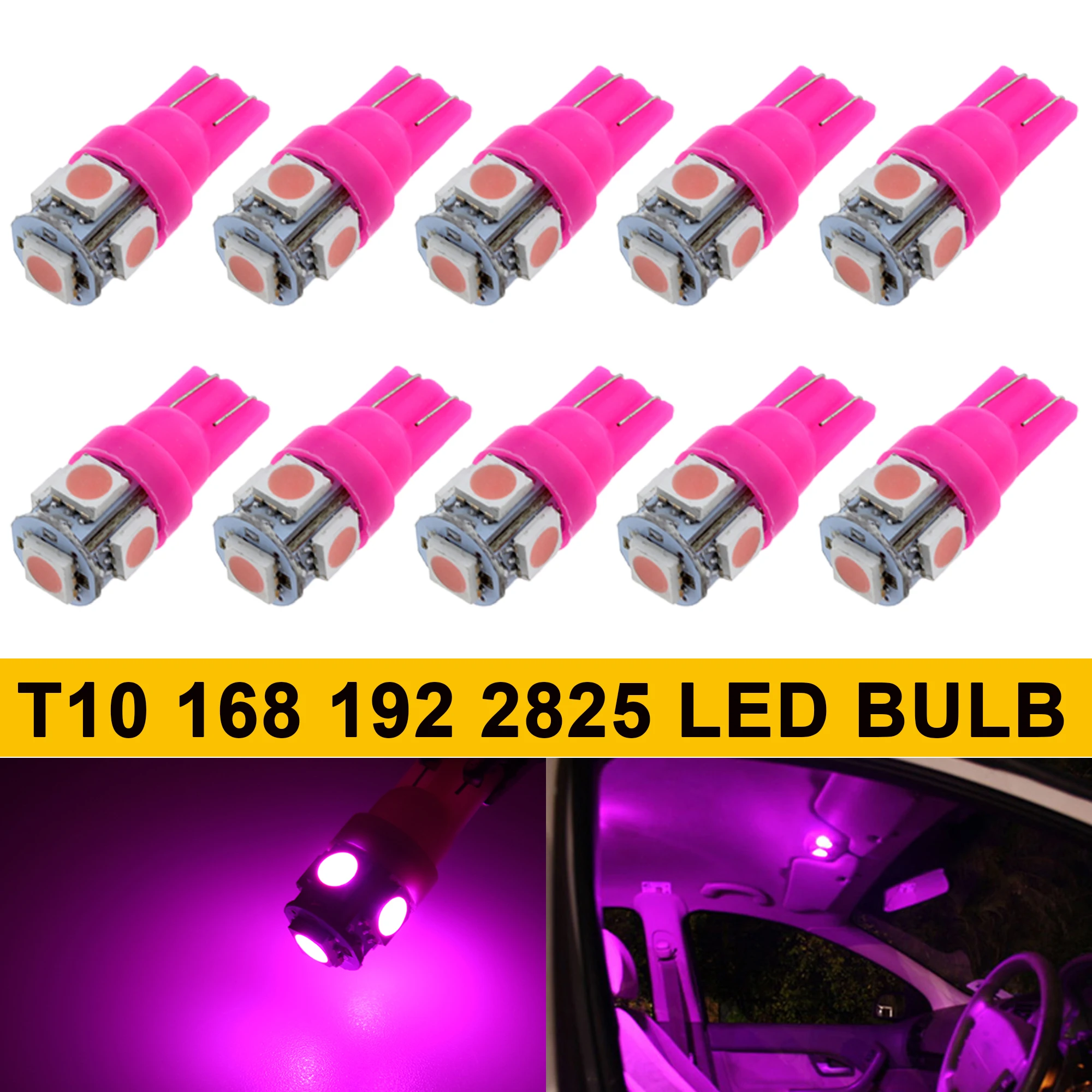 Winetis 10X 194 LED Bulb Pink/Purple 168 T10 2825 5SMD Replacement Bulbs for Interior Dome Map Door Courtesy License Plate Light