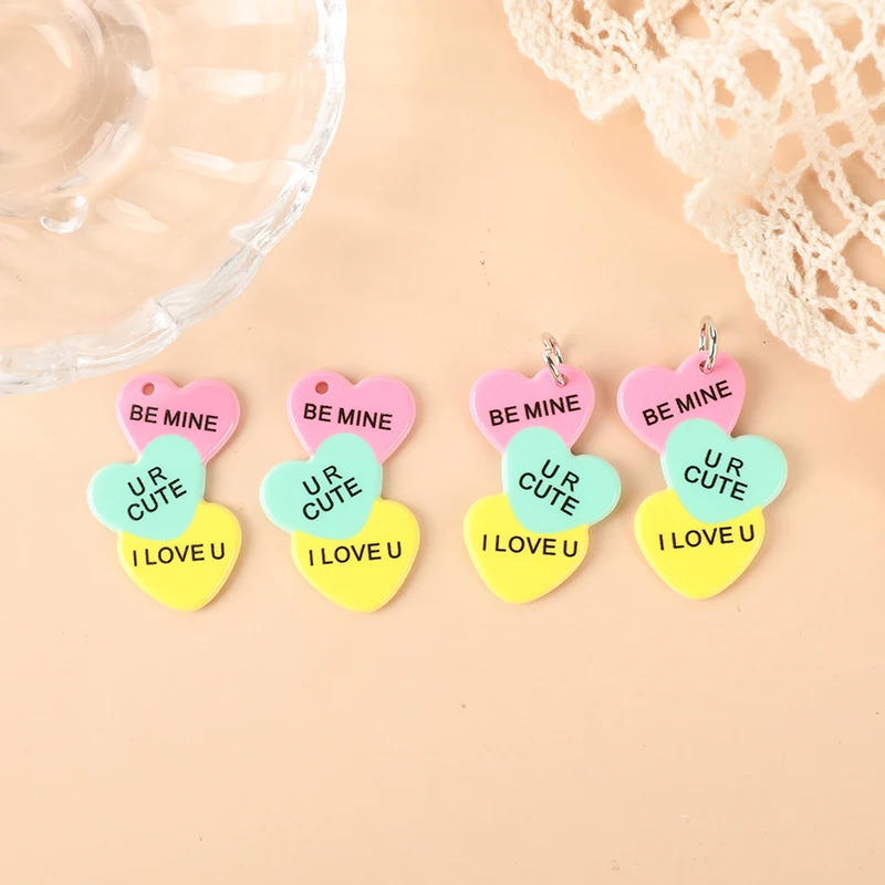 8Pcs Valentine Charms Creative Acrylic Heart Jewlery Findings For Necklace Keychain DIY Making