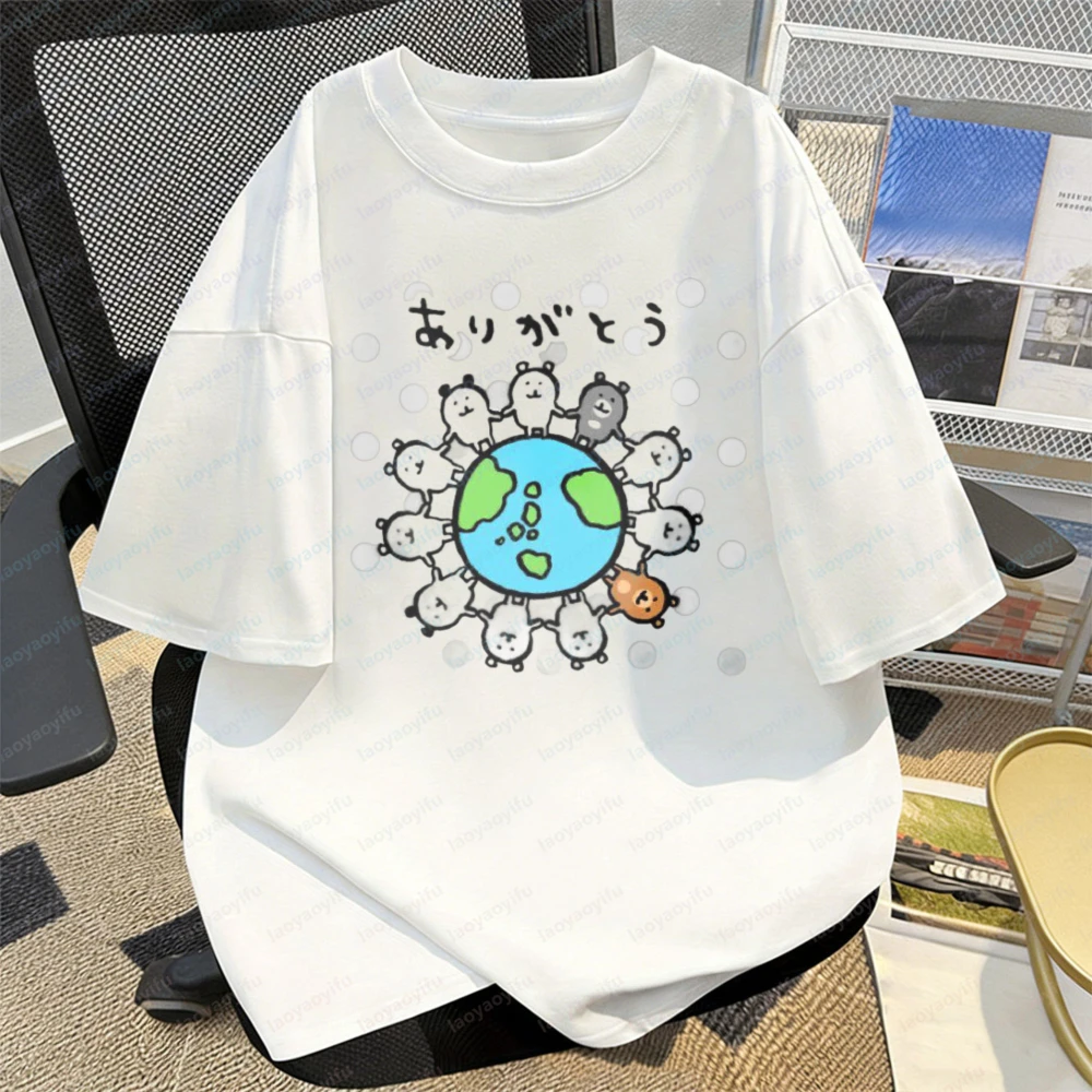 Joke Bear Funny Meme Cotton Tee Sleepy Study Line Art Print T-Shirt Soft Casual Top for Otakus Japanese Trend Clothes for Women