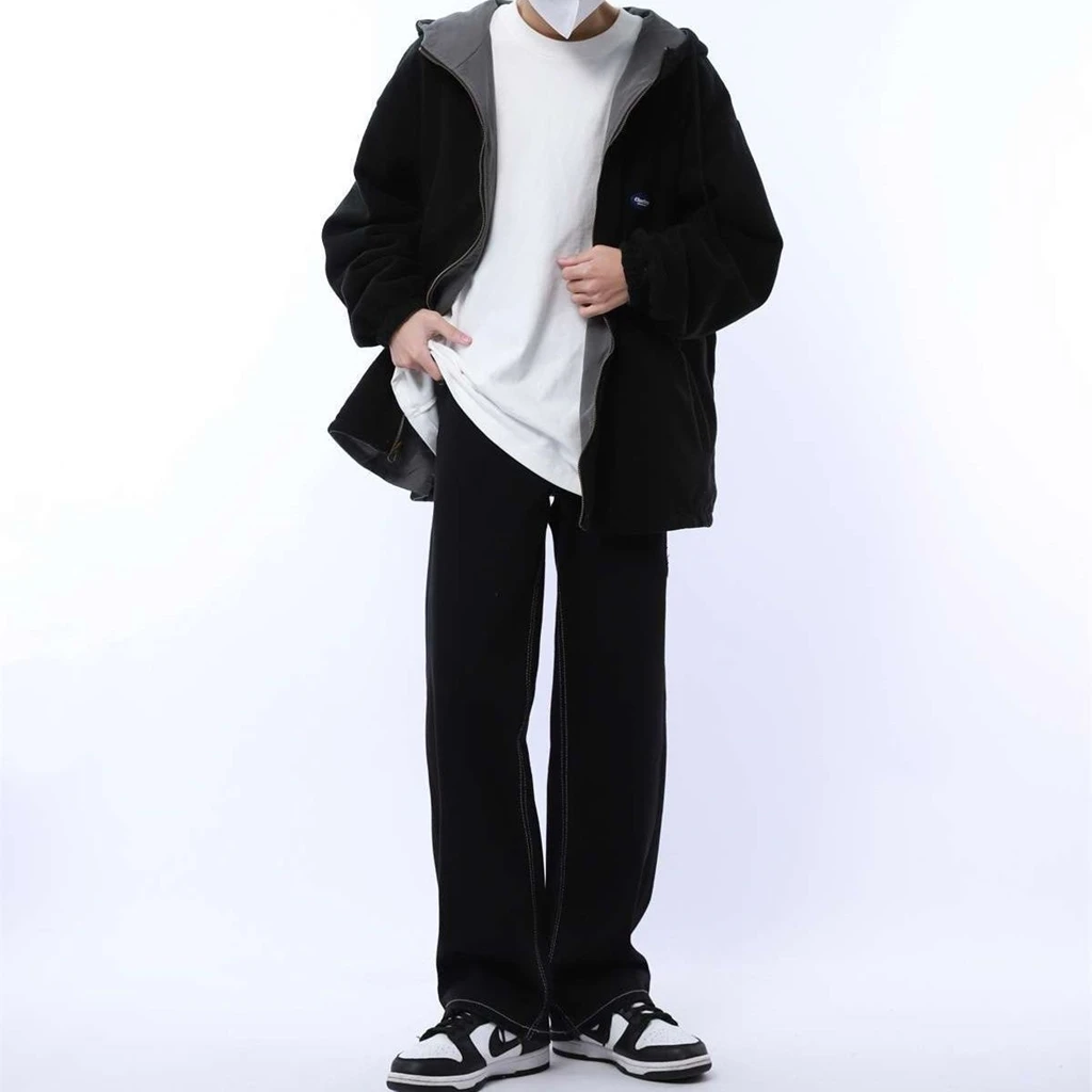 Men's Graffiti Letter Printing Jeans Casual Spring Pants Street Boy Wide Legs Sweatpants Male Straight High Waist Trousers