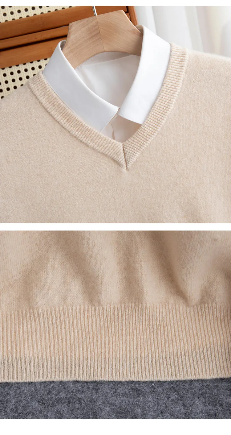 100% reiner Merinowollpullover für Herren, V-Ausschnitt, Strickpullover, große Größen, Kaschmir, Herbst/Winter, neuer Langarmpullover, hochwertige Oberteile – Detail 29