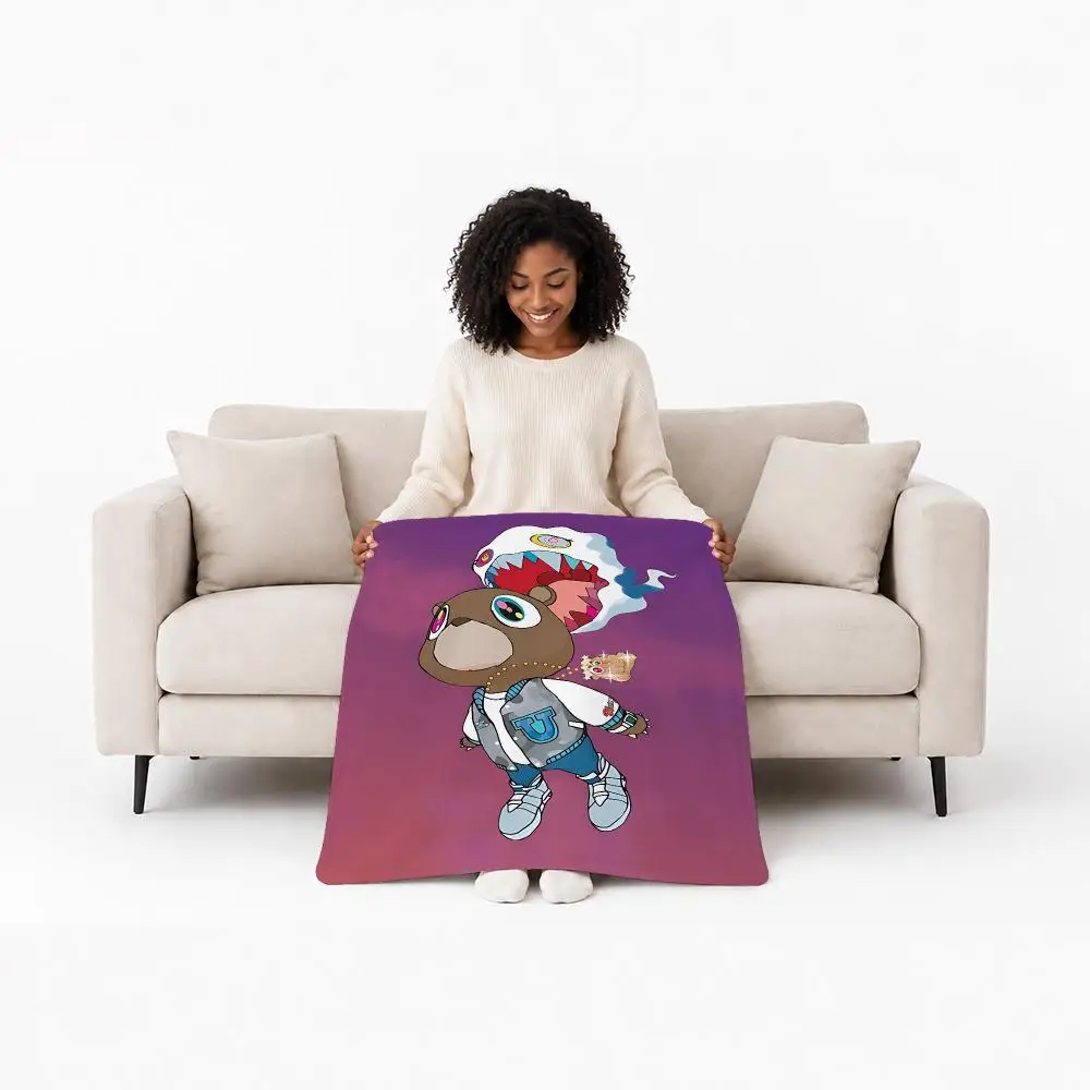Trending Rapper Kanye West Throw Custom Printed Flannel Fleece Blanket for Sofa Bed Office Travel & Camping