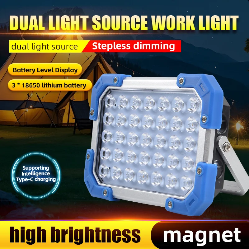USB Rechargeable Hand-held Lamp Portable Camping Light Multi-functional Emergency Lighting with Digital Display Magnet