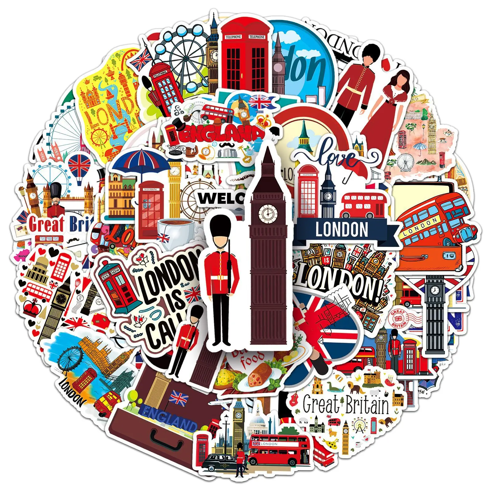AliExpress FANLU 10/50PCS Travel Scenery Graffiti Stickers UK Cartoon Decals Landmarks Decoration Fridge Laptop Phone Guitar Car Bike Kids Toys