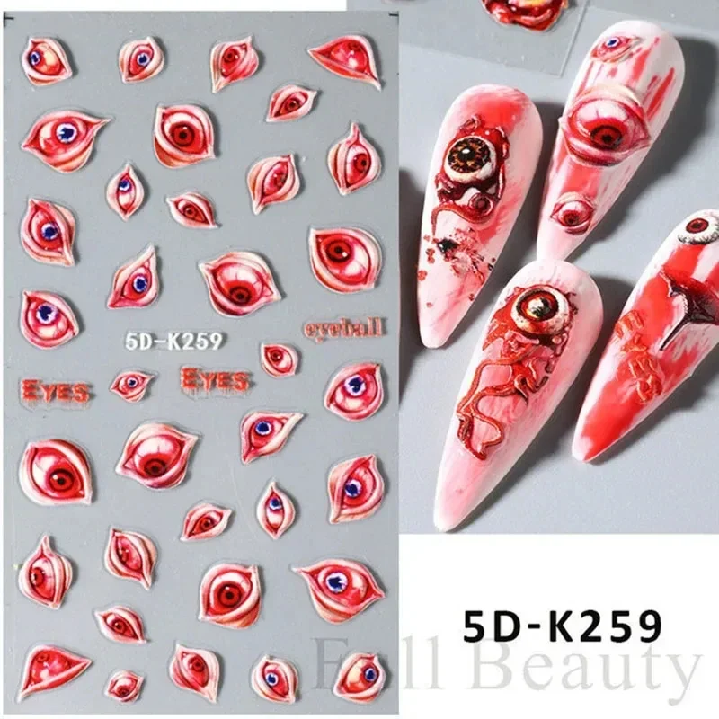 Scary Pumpkin Head Nail Stickers 5D Embossed Halloween Cute Ghost Spider Web Pumpkin Nail Sticker for Women and Girls