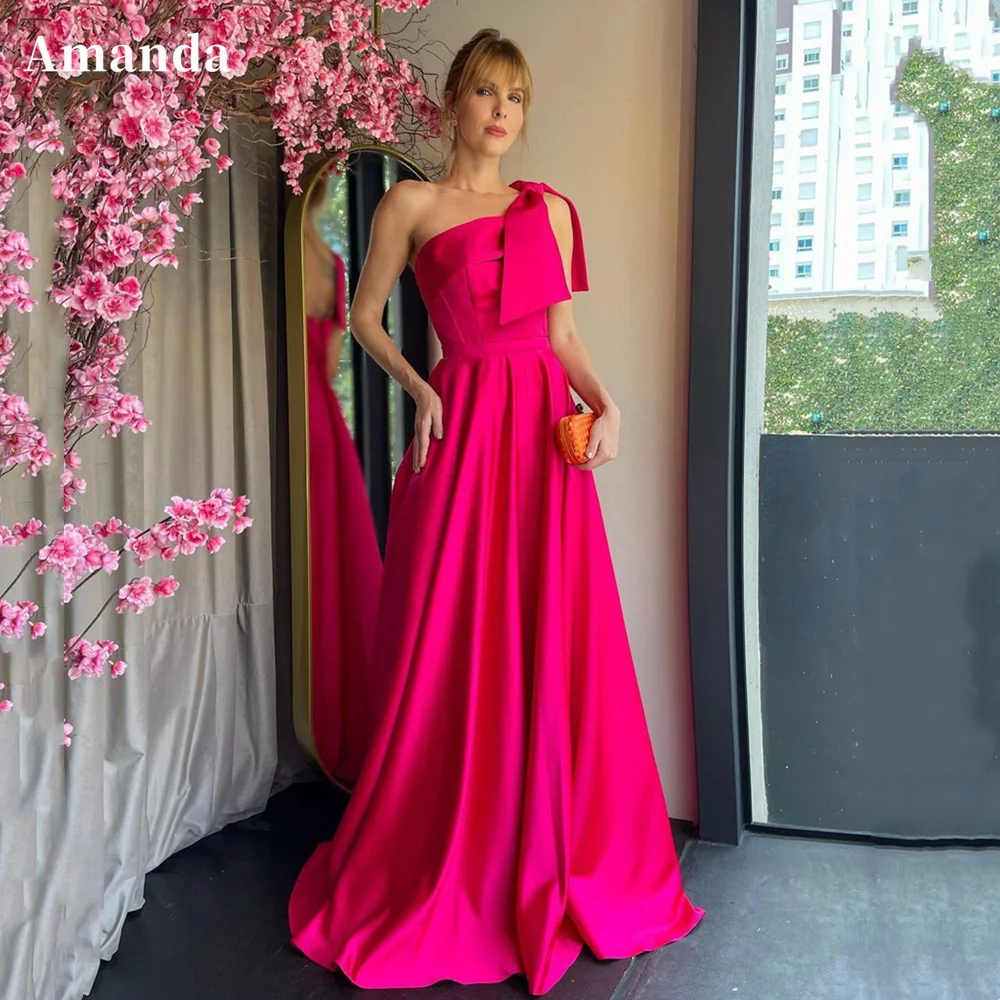 Amanda Simple Silk A-line Prom Dress 2023 Sexy One Shoulder فستان سهرة Rose Pink Formal Occasion Dresses Silk Party Dress