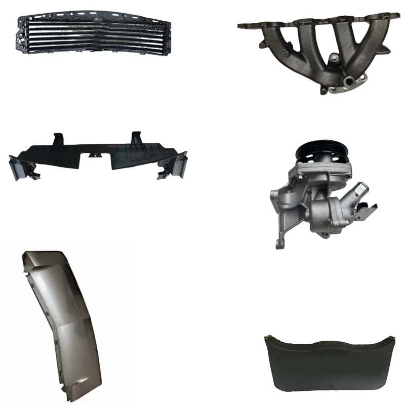 Upper radiator guide plate, rear bumper fascia, lower fender shield, exhaust manifold heat shield, water pump, liftgate lower tr