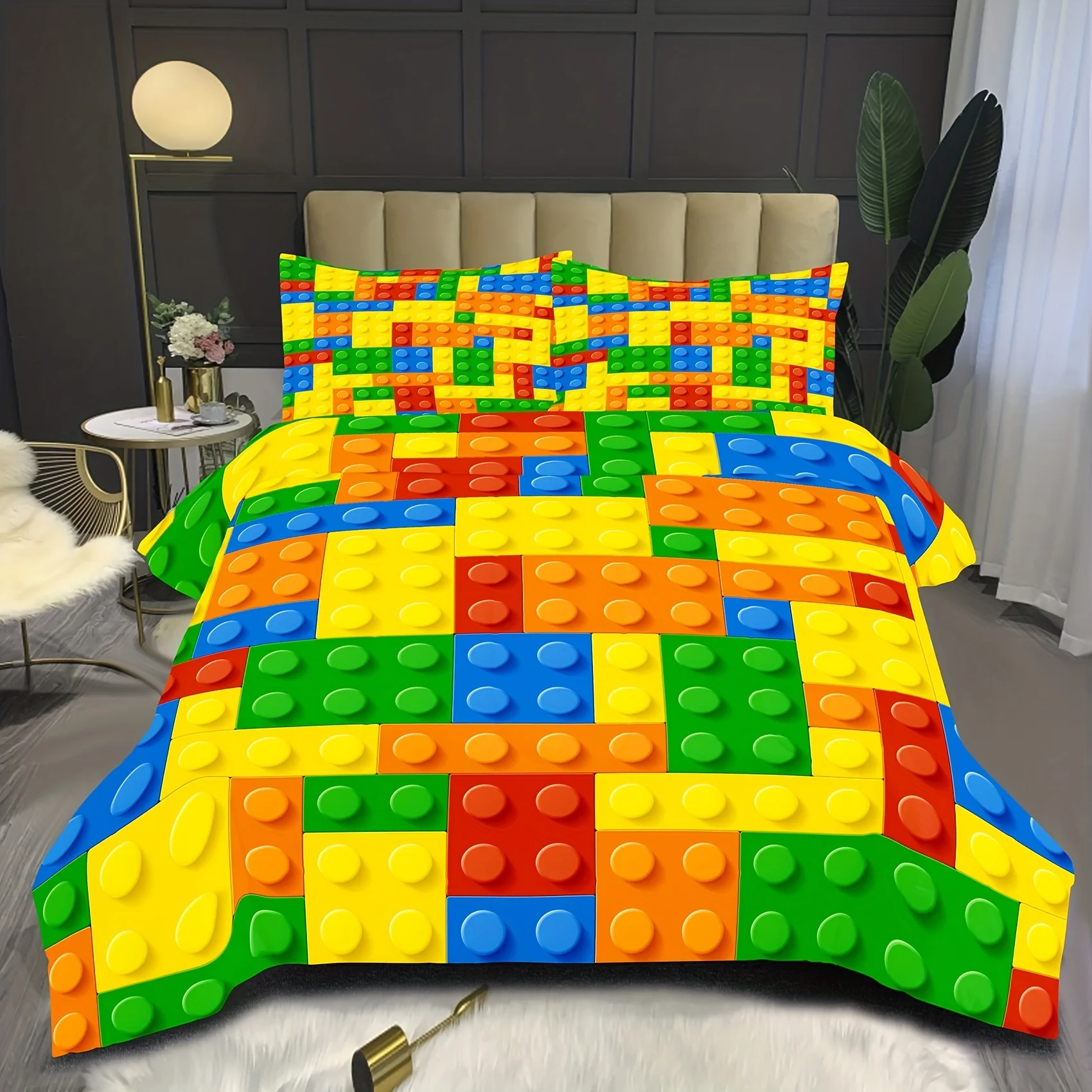 2/3pcs Colorful Building Blocks Duvet Cover Set - Soft and Comfortable Bedding for Bedroom and Guest Room - Includes 1 Duvet Cov