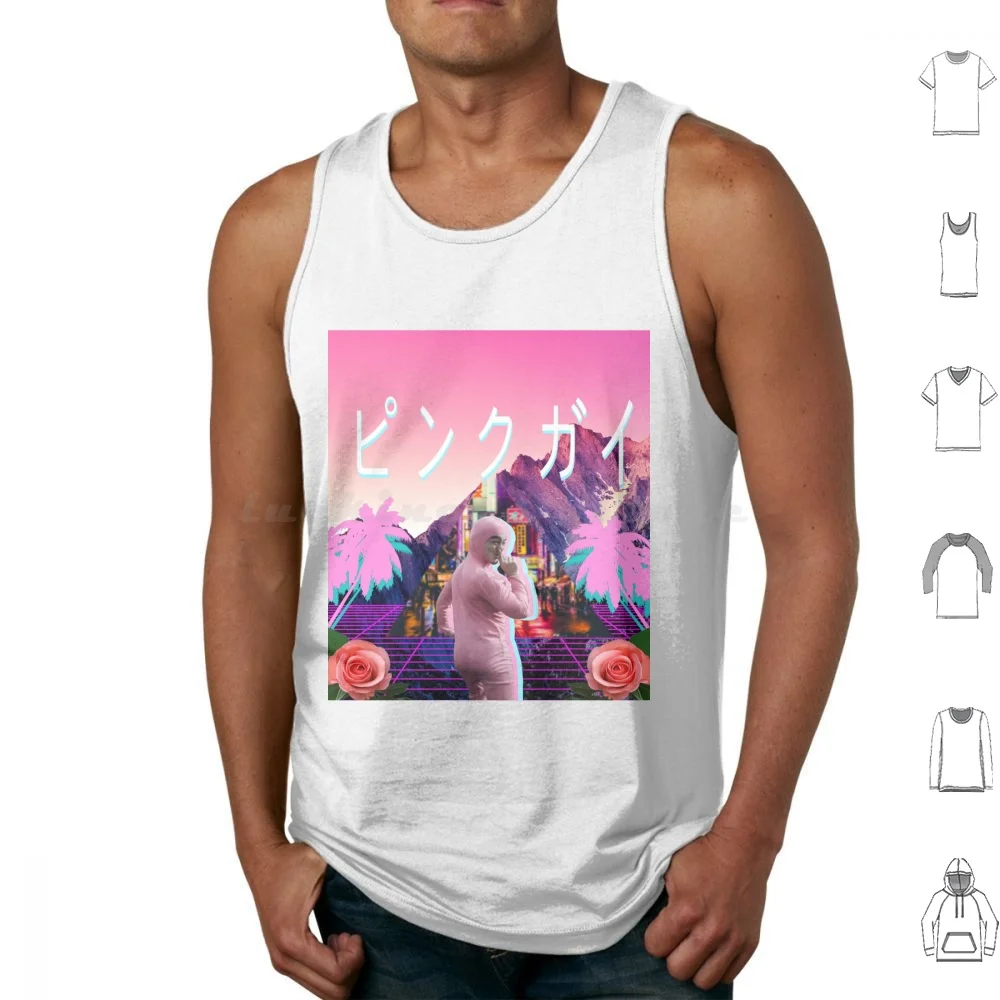 Pink Guy Vaporwave Tank Tops Print Cotton Pink Guy Filthy Frank Vaporwave Wave Retro Mountains Meme Memes Pink Season