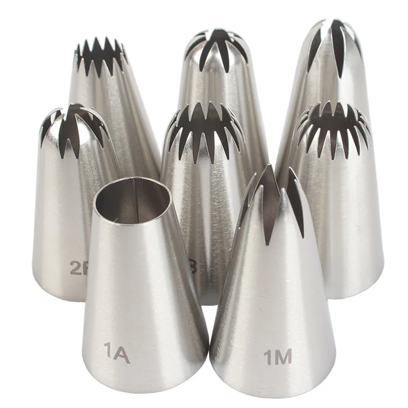 

8pcs Piping Nozzles Set, Stainless Steel Icing Nozzles, Cream Cake Piping Tips For Dessert Biscuit Cup Cake, Kitchen Accessories