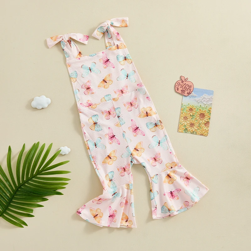 Girls Sleeveless Floral Print Romper with Open Back and Flared Bottom - Perfect Summer Casual Outfit for Kids