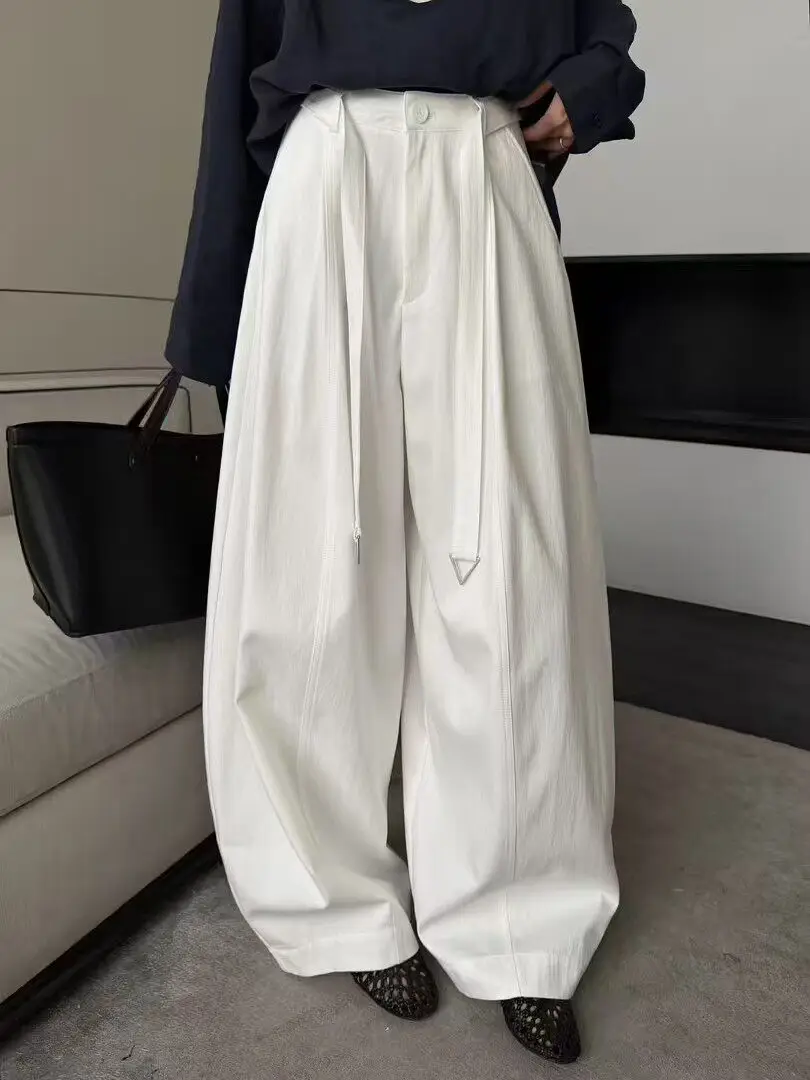 

Женские брюки-баллоны с высокой талией и широкими штанинами, весна 2026, повседневные, свободные, струящиеся, универсальные, в стиле кэжуал