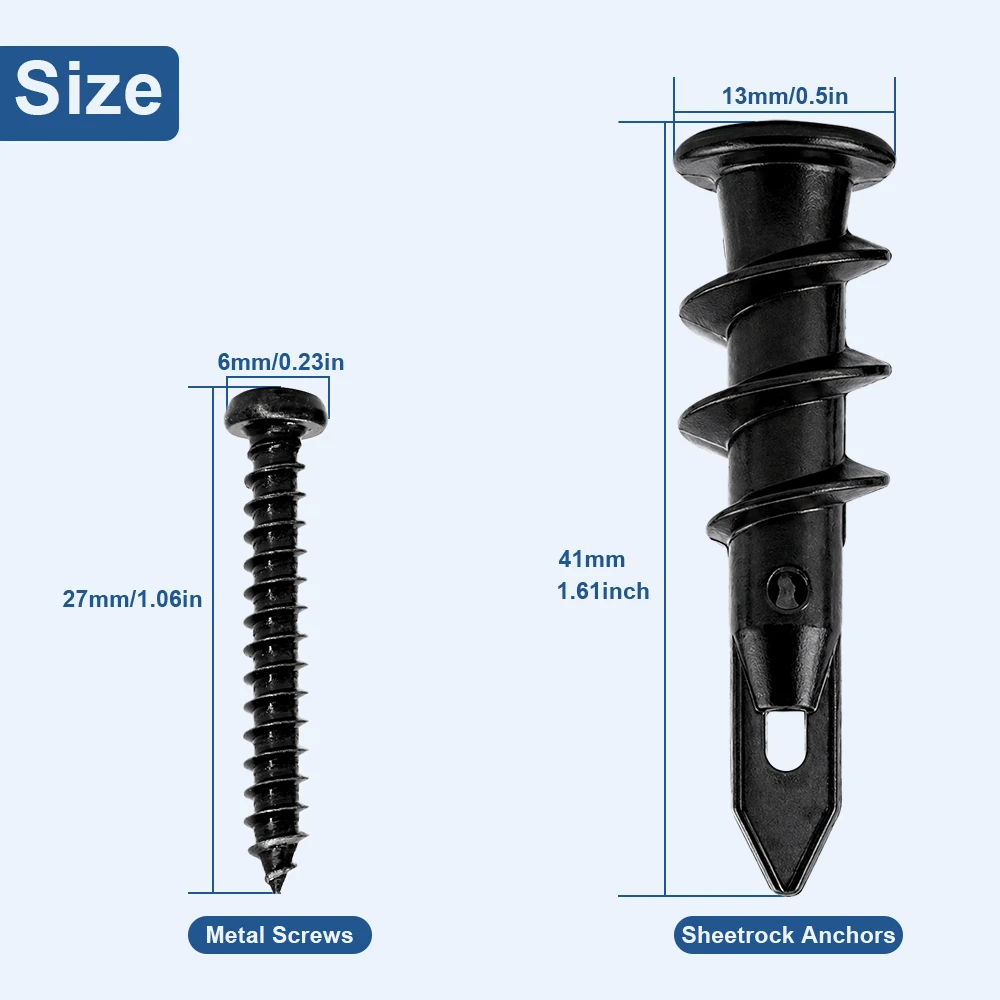10/20sets Black Self Drilling Drywall Anchors with Screws Set 13x41mm Heavy Duty Zinc Alloy Hollow Wall Anchors for Sheetrock