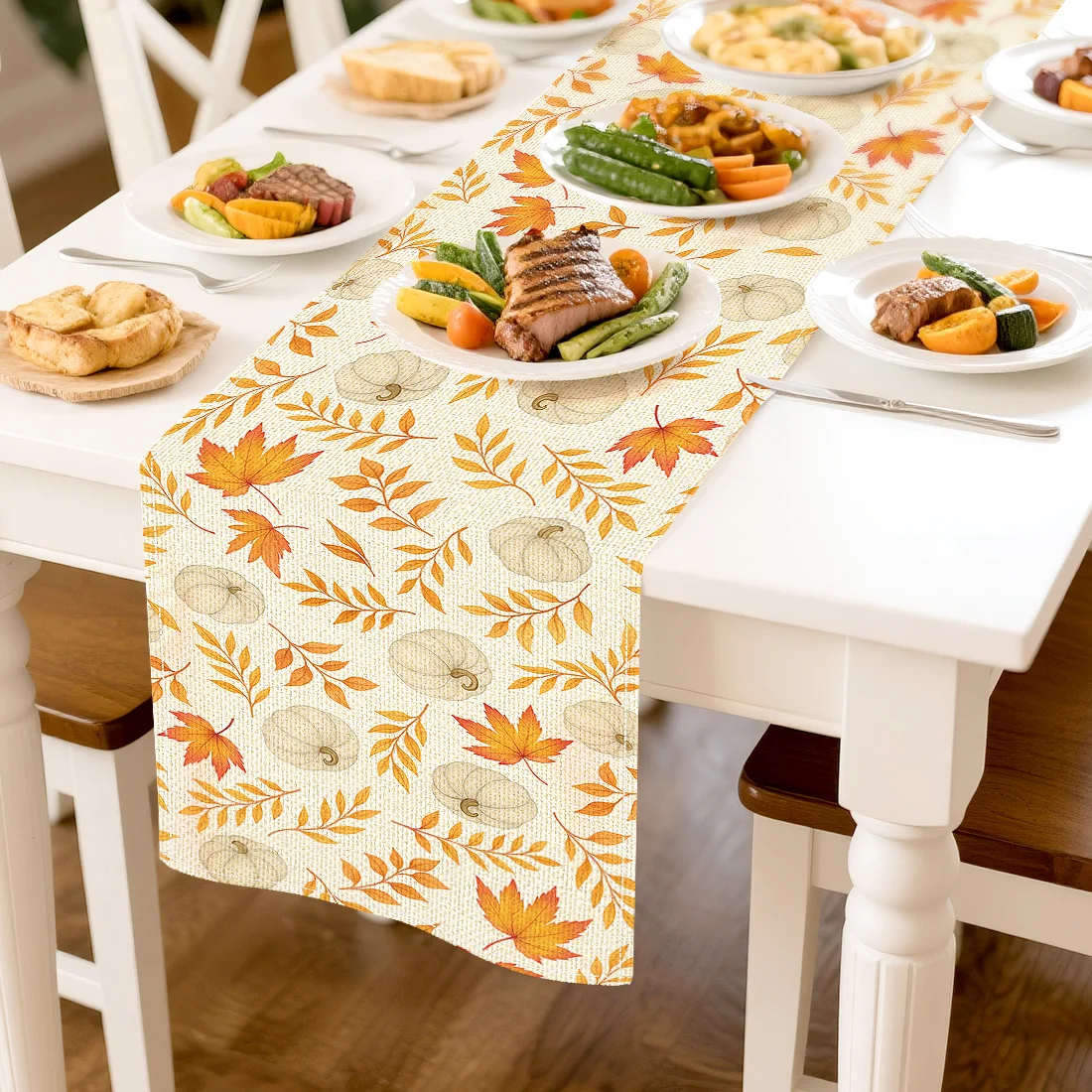 Autumn Theme Colorful Maple Leaves Polyester Table Runners Wedding Decoration Durable Kitchen Dining Table Runners Party Supplie