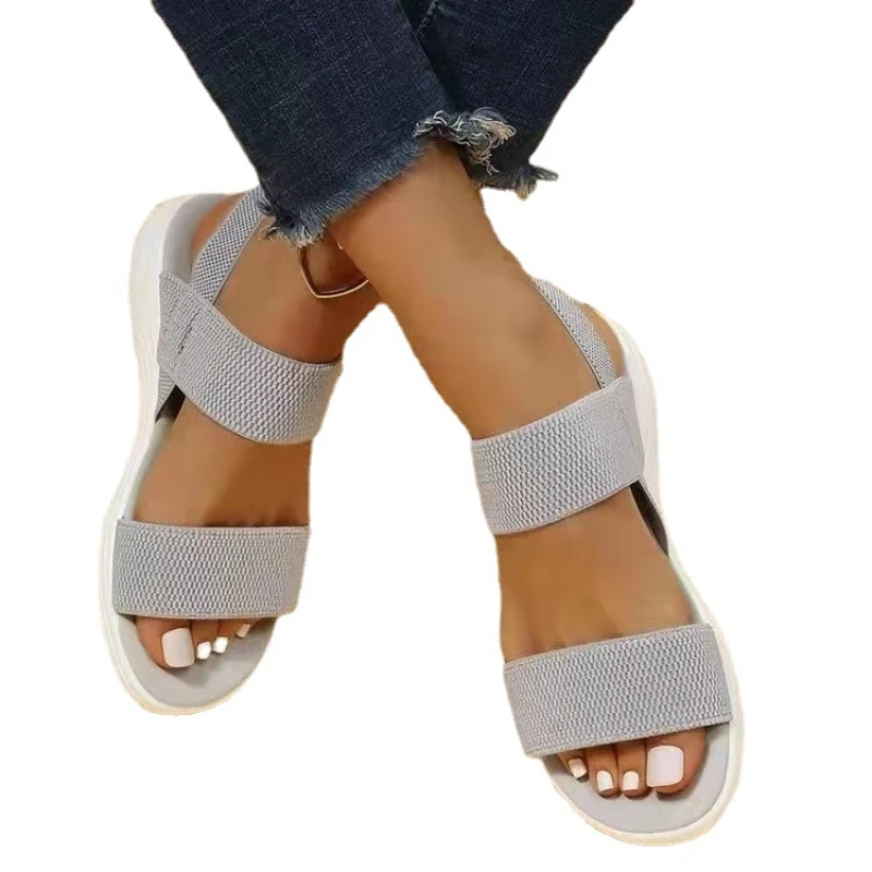 Sandalias cómodas con plataforma y Tacón de Cuña para mujer, sandalias de playa para exteriores para mujer, zapatos de diseñador con banda elástica,