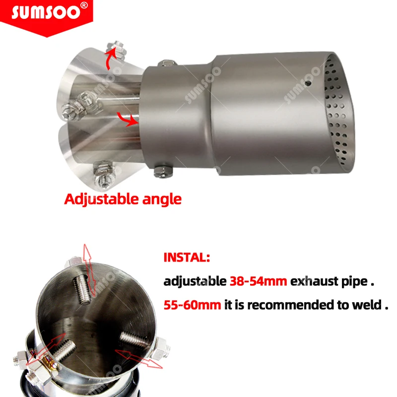 New Genuine SUMSOO 1pcs Adjustable Factory Sell Angle Adjustable Stainless Steel Automobile Exhaust Tip Muffler Tail Throat