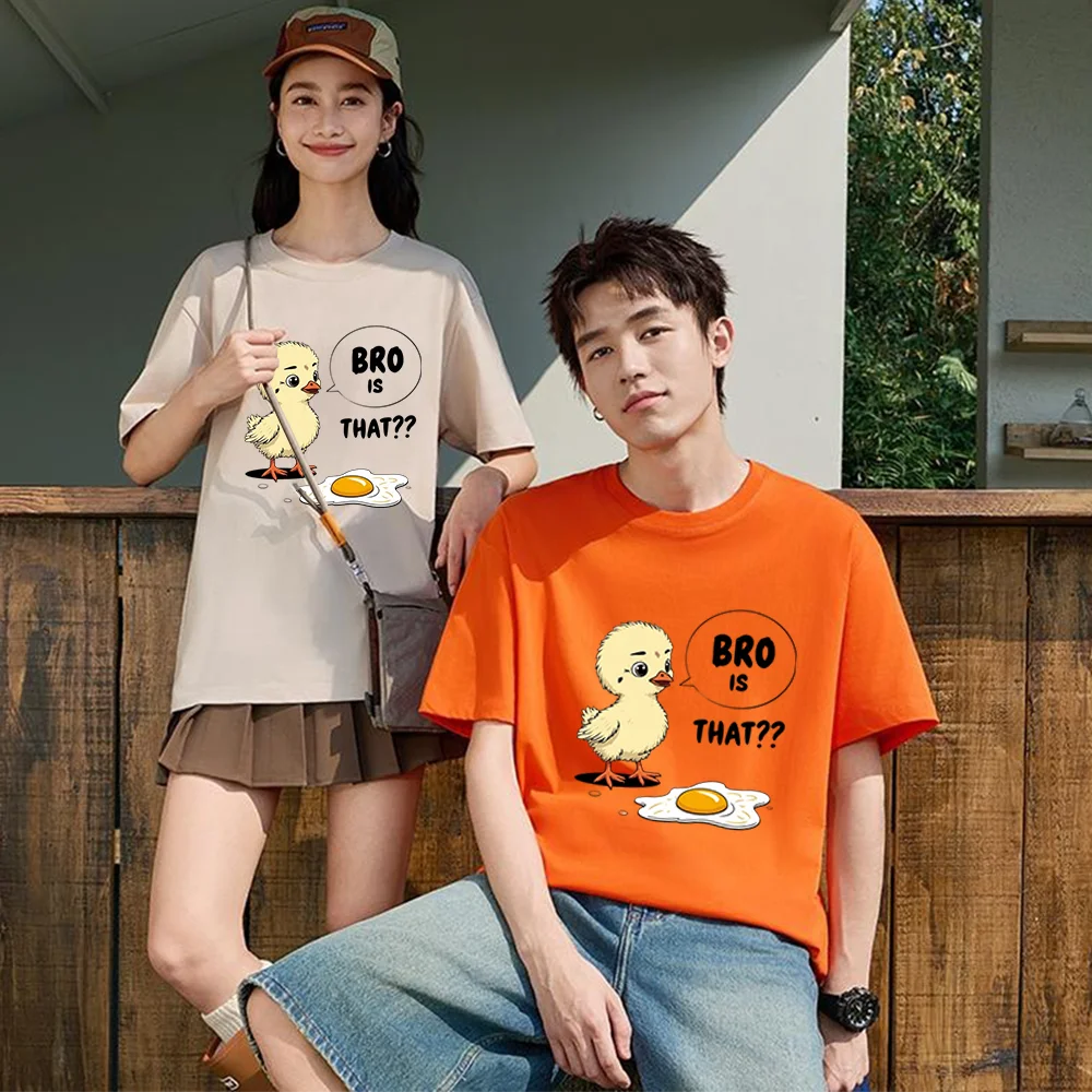 Cute Chick And Fried Egg Graphic Printed T Shirt Breathable Fabric S-XXL Personalized Custom Casual Short Sleeve Tee Aesthetic U