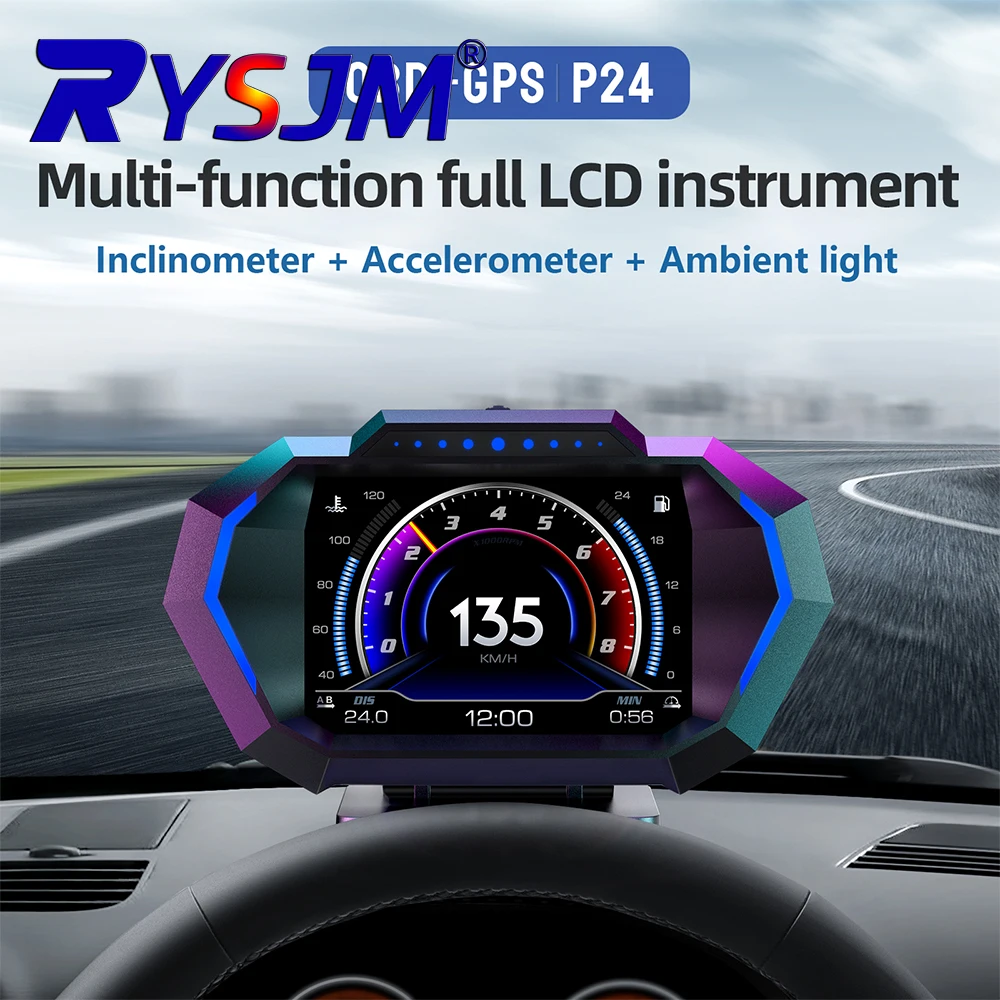 

OBD+GPS P24 Multi-function full LCD instrument Head Up Display Inclinometer+Accelerometer+Ambient light Digital HUD