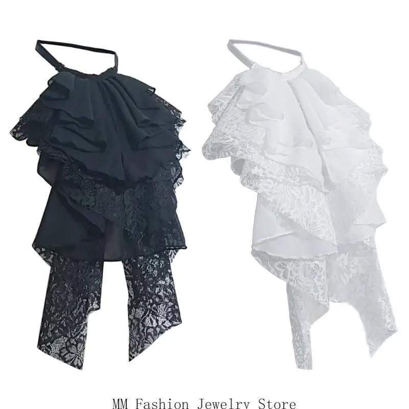 

D0UB Регулируемый жабо, шейный воротник, многоуровневая кружевная рубашка с рюшами и накладным воротником, галстук спереди для