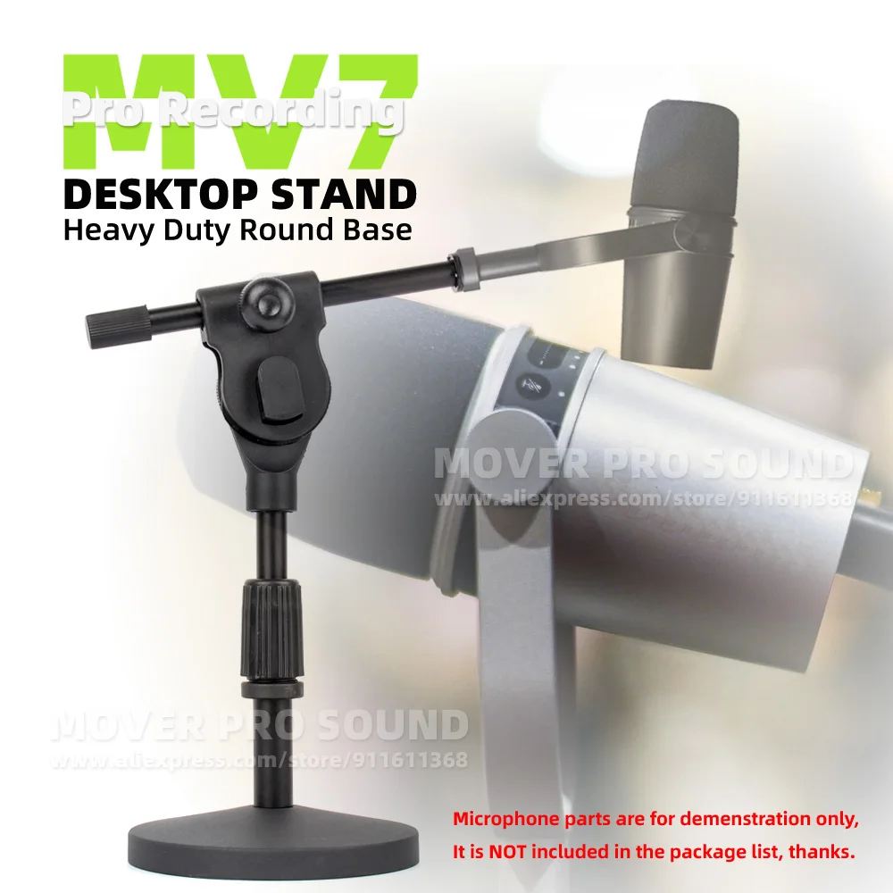 

Tabletop Microphone Desk Boom Arm Stand For Shure MV7 MV7X MV 7 7X X Mic Recording Desktop Table Mike Round Base Mount Holder