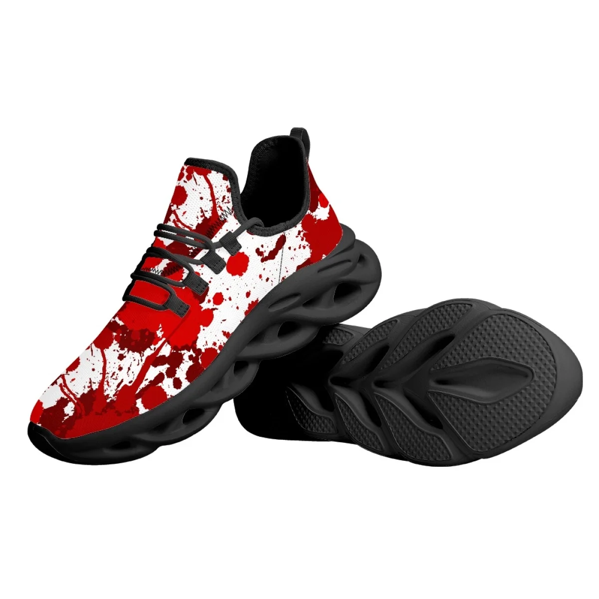 INSTANTARTS Red Blood Printed Casual Sneakers Outdoor Breathable Lace-up Cushion Mesh Shoes Lightweight Footwear Halloween Gifts