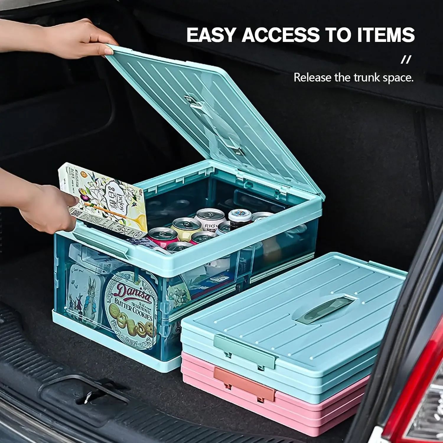 

Foldable transparent storage box with lid,Multifunctional car storage box,Car trunk organizer,Car accessories interior