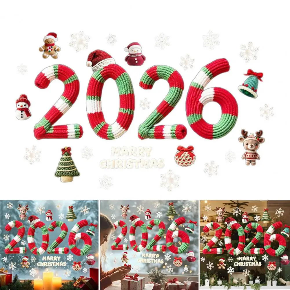 نافذة عيد الميلاد مقاوم للماء PVC الحياكة 2026 ندفة الثلج شجرة جرس ثابت الزجاج ملصق عطلة الطرف الديكور ملصق مائي #1