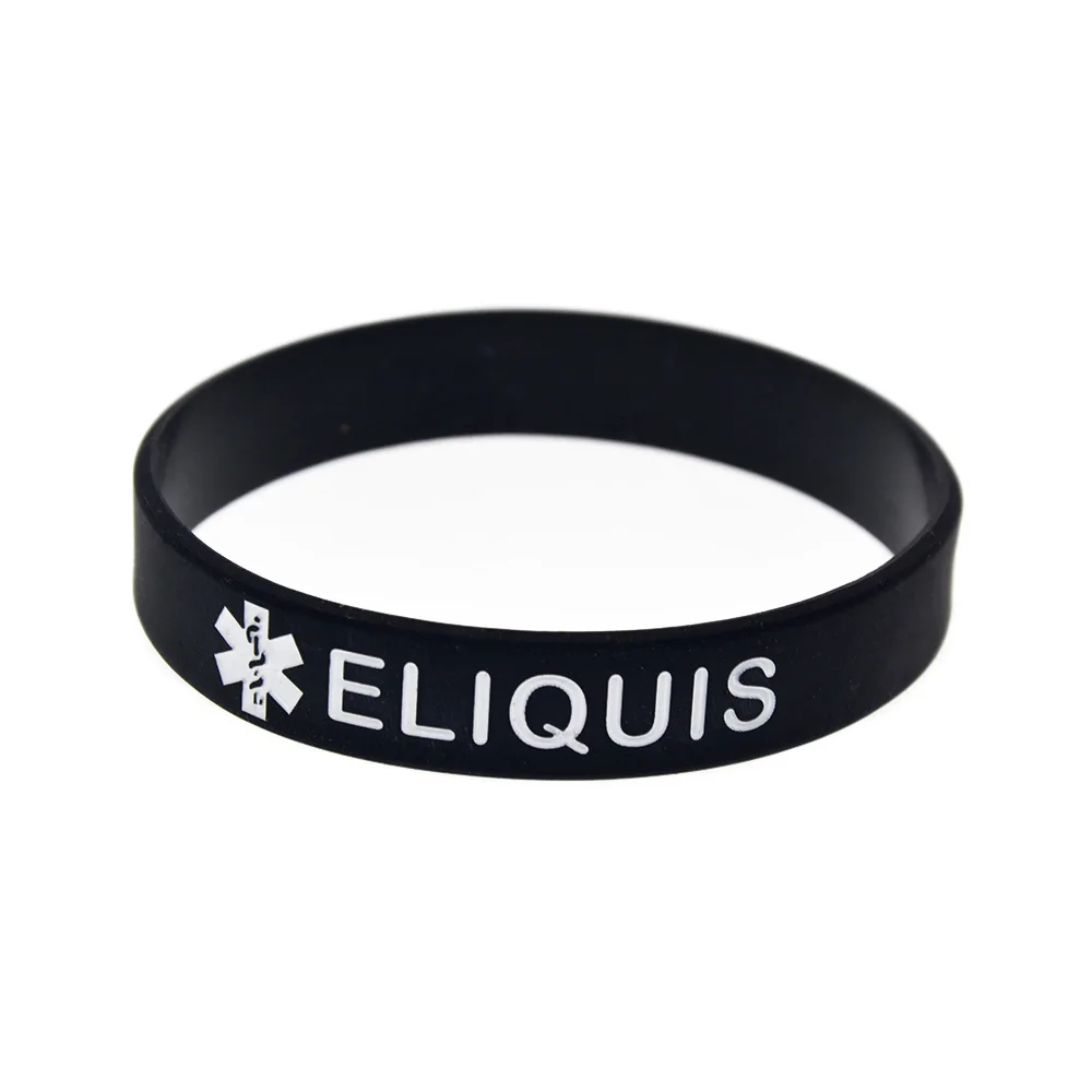 1PC/4PCS Eliquis Medical Alert ID Silicone Bracelets Unisex Rubber Wrist Bands Adult Size