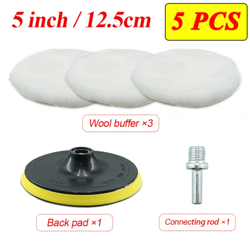 5 Stuks Wol Auto Polijsten Pad Set Voor Polijstmachine Machine Waxen Polijsten Buffing Autolak Zorg Polijstmachine Pads 3/4/5/6/7 Inch