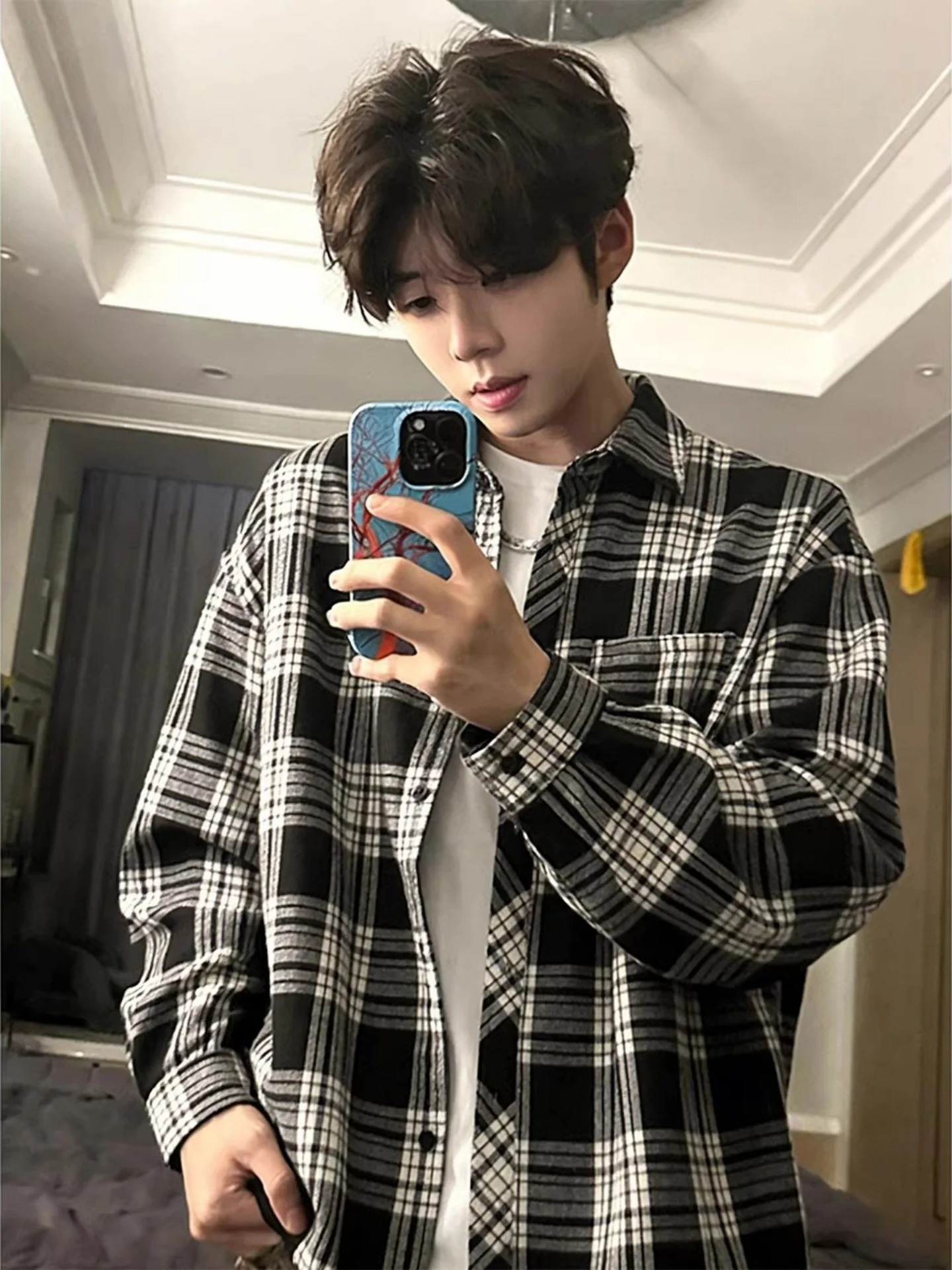 

Мужская рубашка Cleanfit в клетку с длинным рукавом, в американском ретро-стиле, с узором, верхняя одежда для пар, молодежная, свободного кроя, на пуговицах, из полиэстера.