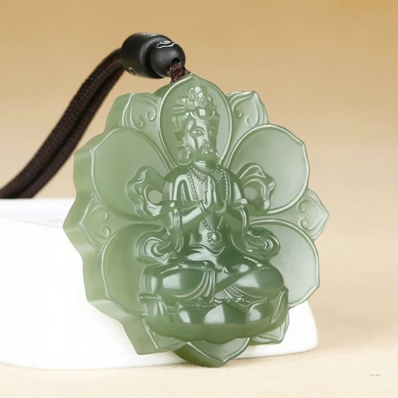 Hetian , Green Men, Jade Guanyin Gemstone Pendant