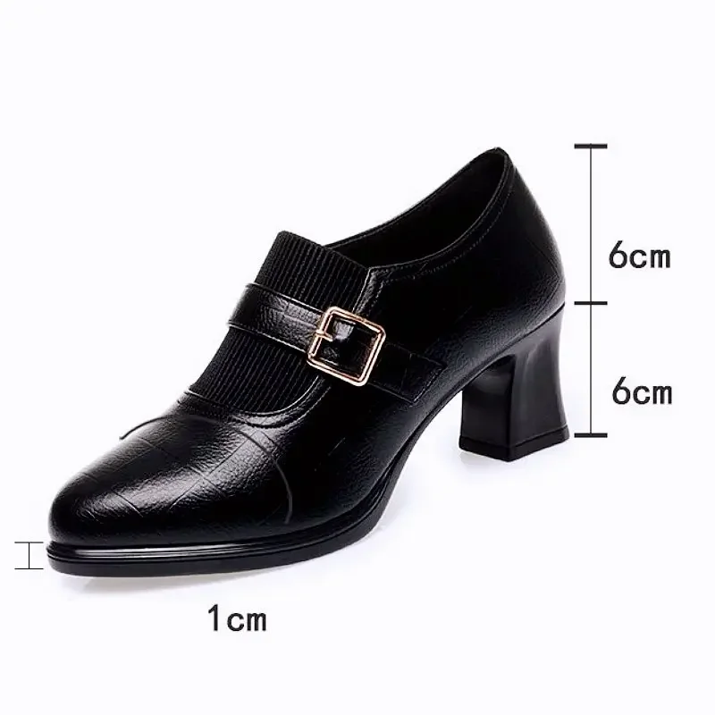 6cm Comfortable Deep Mouth Soft Leather Shoes Women Pumps 2024 Spring Med Block Heels Shoes for Office Mom Model Daily