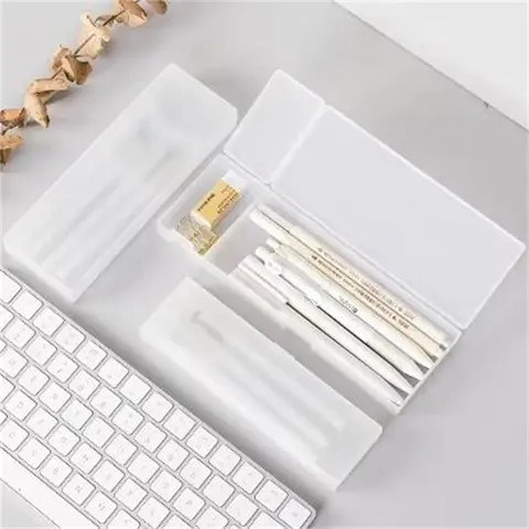 Pencil Cases School Office Simple Matte Transparent Plastic Box Frosted Pink Green White Pens Storage Stationery Supplies