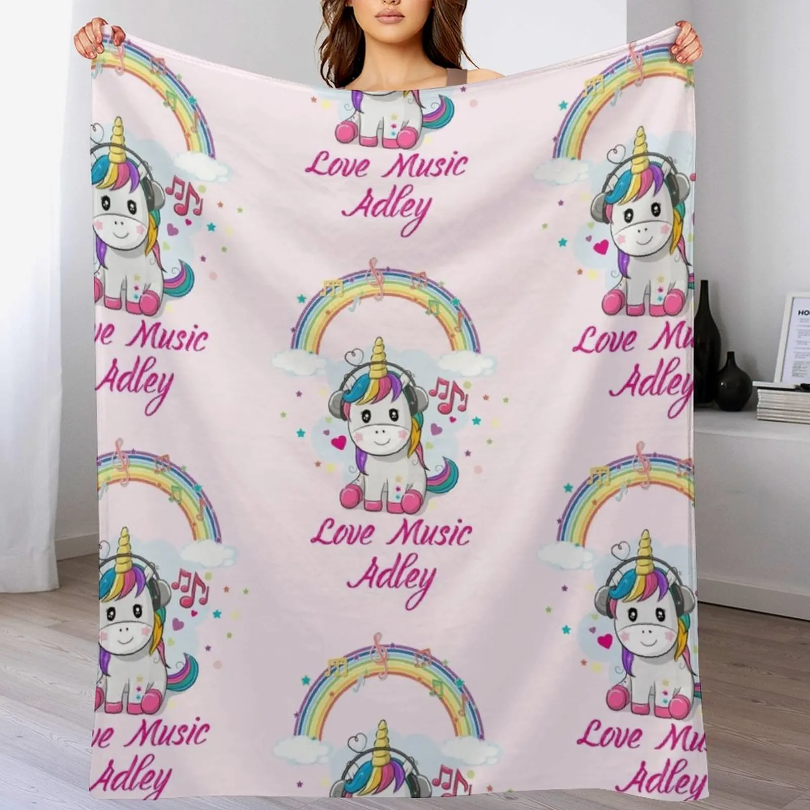 

A For Adley - Love Music Adley, Kids, Rainbow, Unicorn, Birthday, Gift, Funny Throw Blanket For Sofa Thin funny gift Blankets