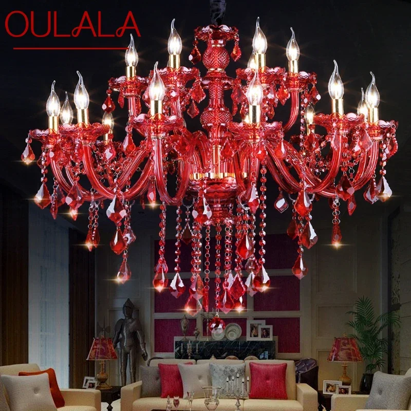 OULALA European Luxury Crystal Pendent Lamp Red Wedding Room Living Room Restaurant Bedroom Villa Clothing Store KTV Chandelier