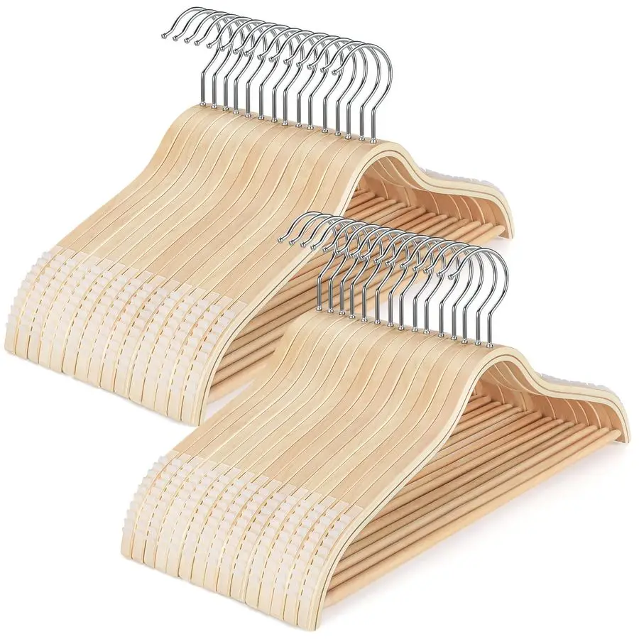 

Изящные деревянные вешалки с нескользящими резиновыми накладками, вешалки для свитеров без деформации плеч, легкие вешалки для одежды, 30 штук, вращение на 360°