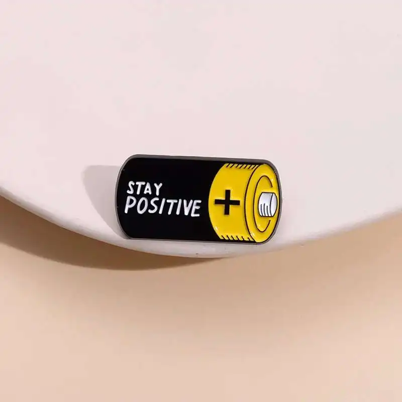 Stay Positive Cartoon Battery Enamel Pin Keep Good Vibes Inspirational Brooch Lapel Badge Jewelry Accessories Gift for Friends