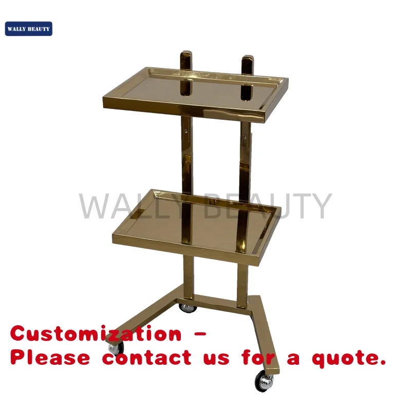 

Customize.Luxury Gold Hair Salon Trolley 2-tier Stainless Steel Beauty Trolley Mobile Hairdressing Cart