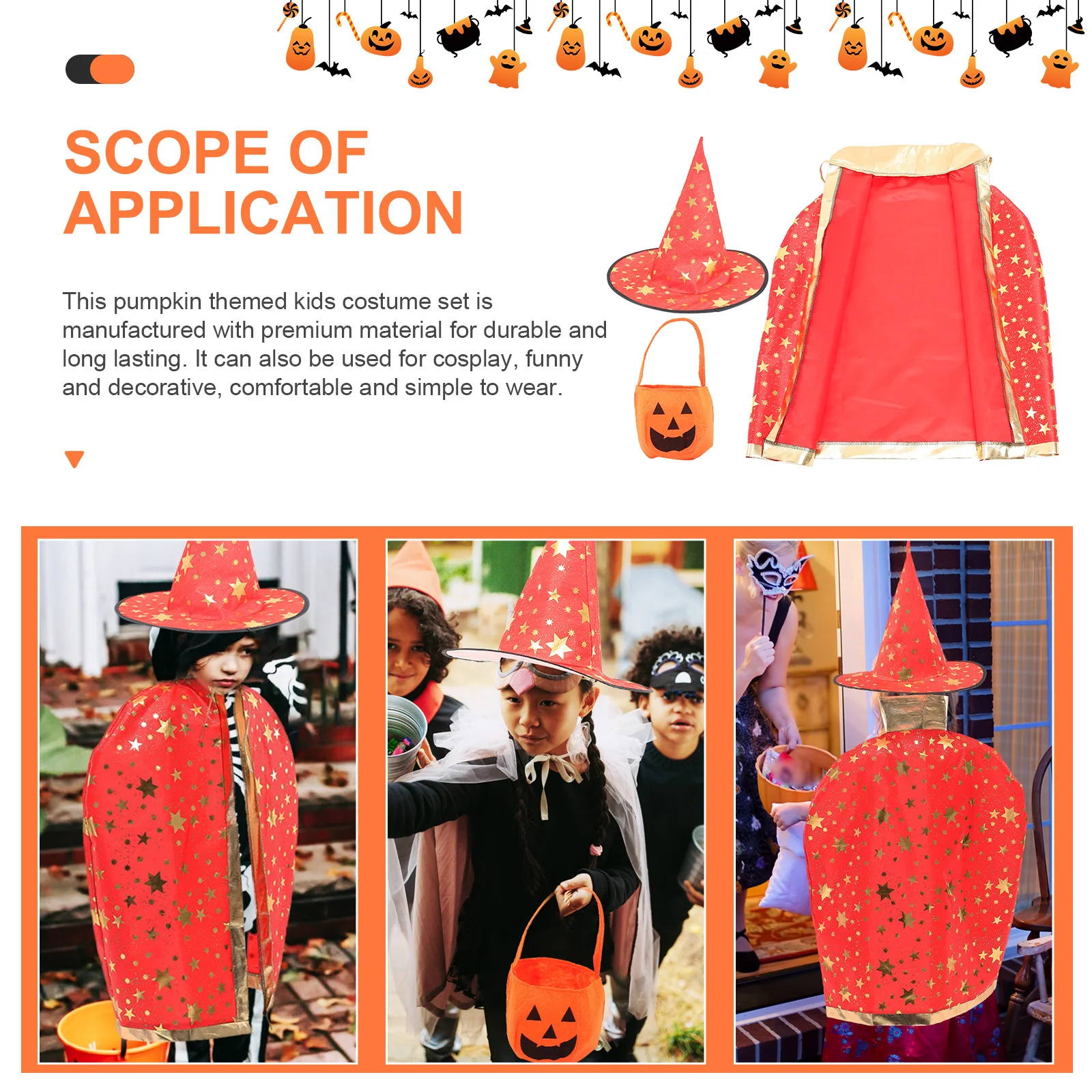 

1 комплект, 1 комплект, креативная корзина с тыквой, детская накидка на Хэллоуин, маскарадный узор, костюм волшебника, вечерние, косплей, декор, реквизит