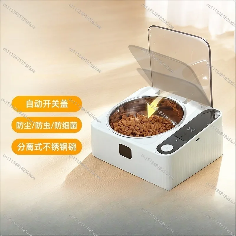 For Intelligent Induction Open Lid Cat Bowl Oblique Neck Protection Stainless Steel with Lid Dustproof, Insect-proof