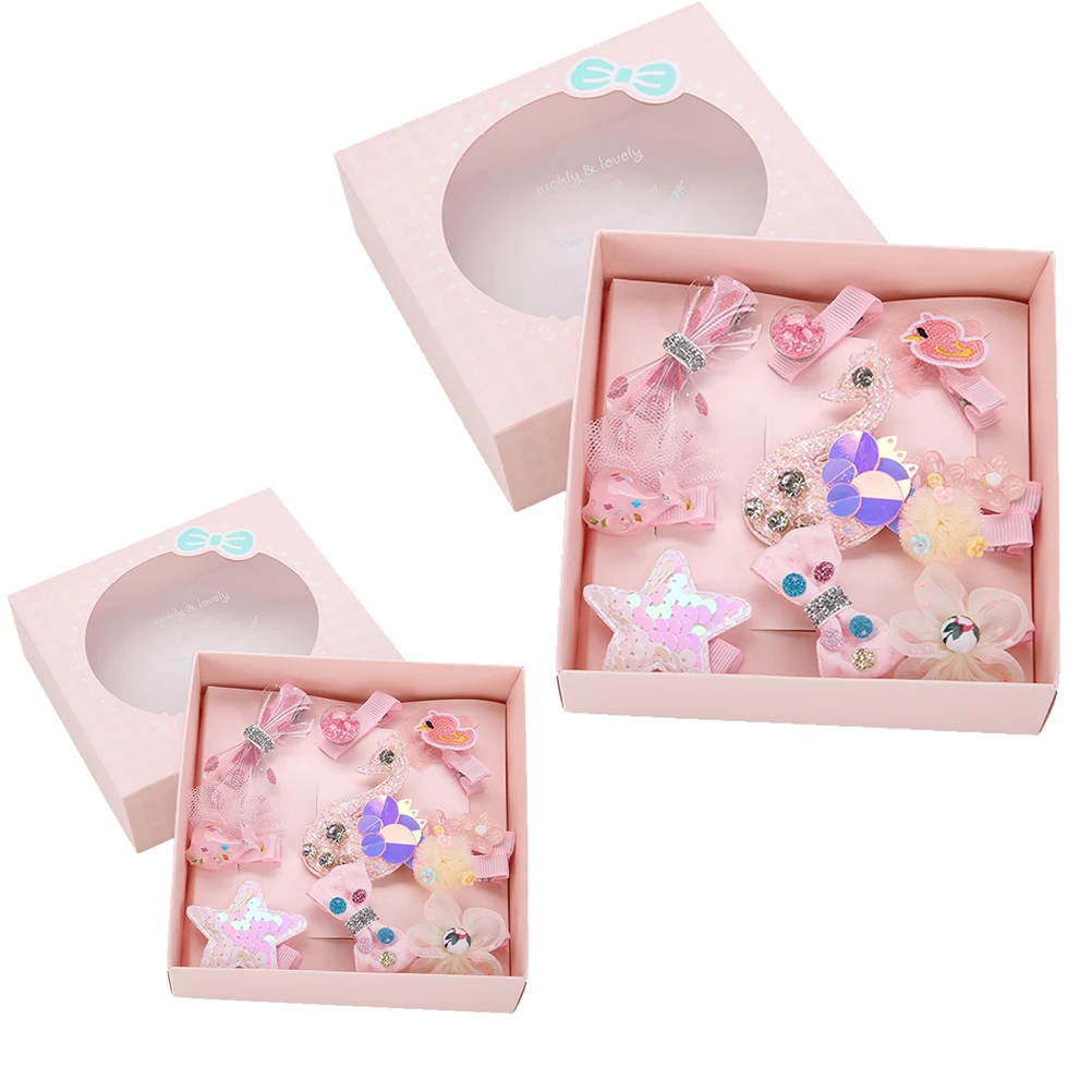 

10pcs Hair Clips Set Durable Metal Cloth Flower Hair Clips For Girls Accessories Girls Toddlers Daily Festival Pink Box