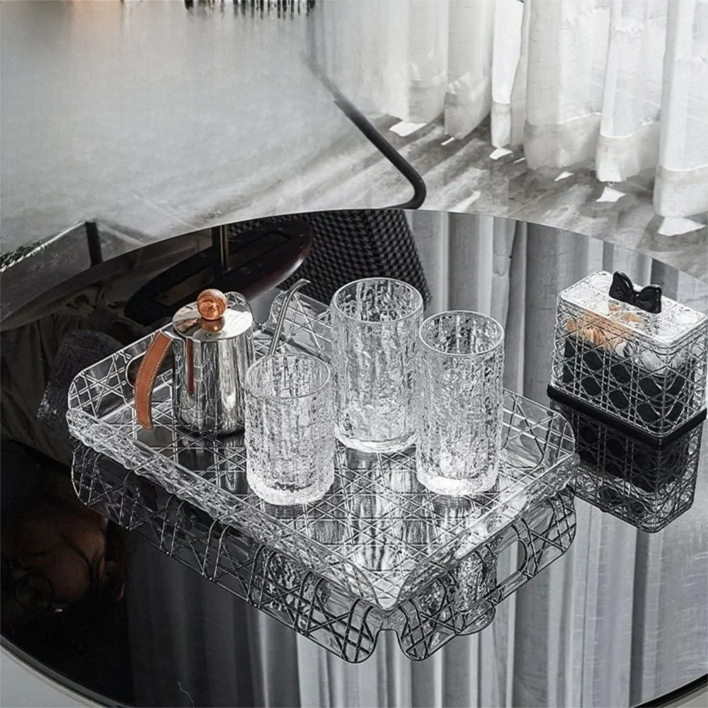 Picture 4: Household Rectangular Storage Tray Countertop Light Luxury Water Cup Storage Tea Tray Transparent Home Decoration Organizer Tray