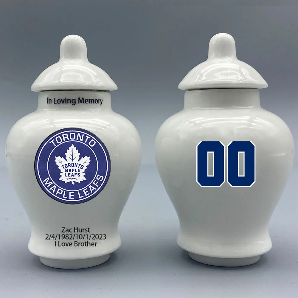 

Mini Urn for Toronto Maple Leafs-Hockey Urn.Please send me the customization information- name/date and number on the urn