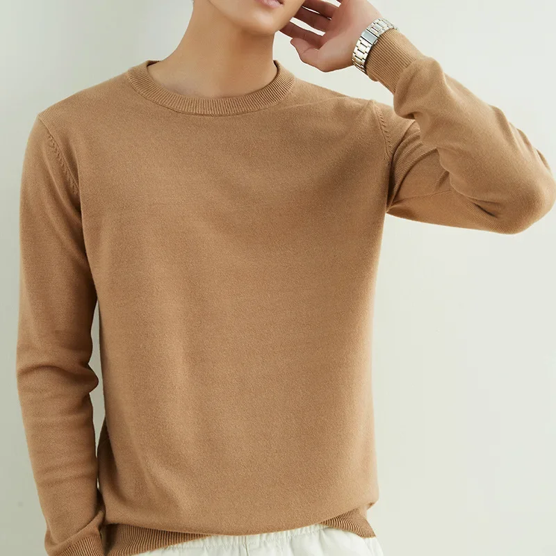 MRMT 2024 Brand New Men's Autumn Men's Sweater Round Neck Solid Color Long Sleeve Wear Knitwear Thin Loose Bottom Line ShirtTide