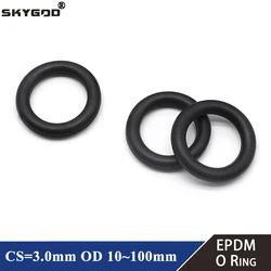 10/50Pcs EPDM o Rings CS 3mm OD 10 ~ 100mm Acid and Alkali Resistance Water Resistance Friction Resistance o-ring Black