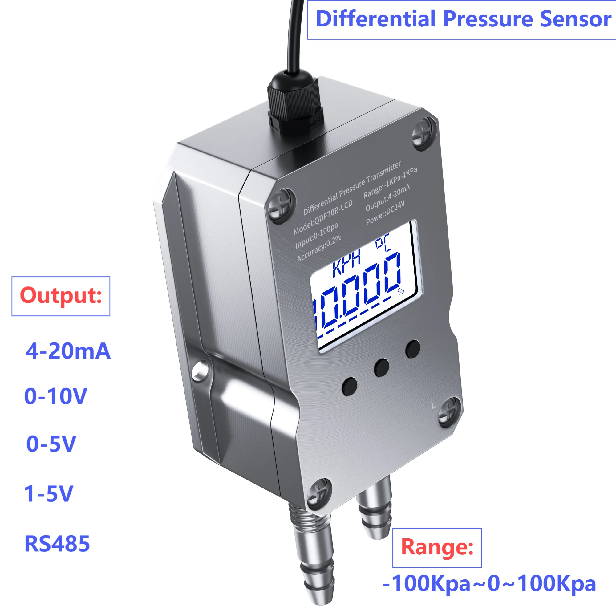 

LCD Differential Pressure Transmitter 4-20mA 0-10V RS485 Wind Pressure Sensor 3Kpa 5KPa 100Pa Air Differential Pressure Sensor