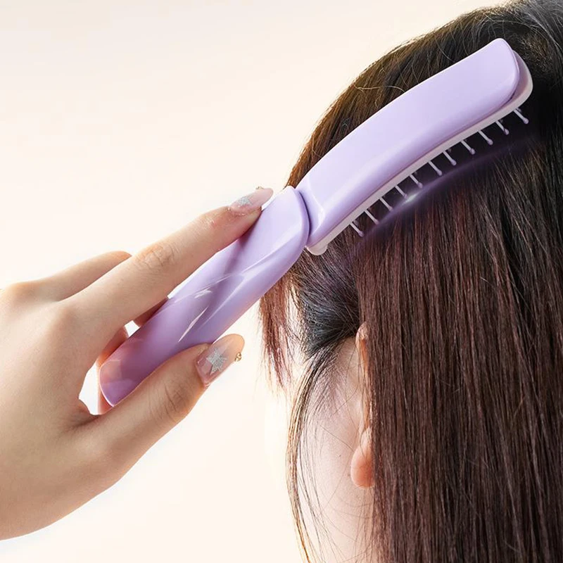 مشط 2 في 1 قابل للطي مع مرآة لتدليك فروة الرأس ومضاد للكهرباء الساكنة أثناء السفر ومشط تصفيف وسادة هوائية مناسب لجميع أنواع الشعر #1